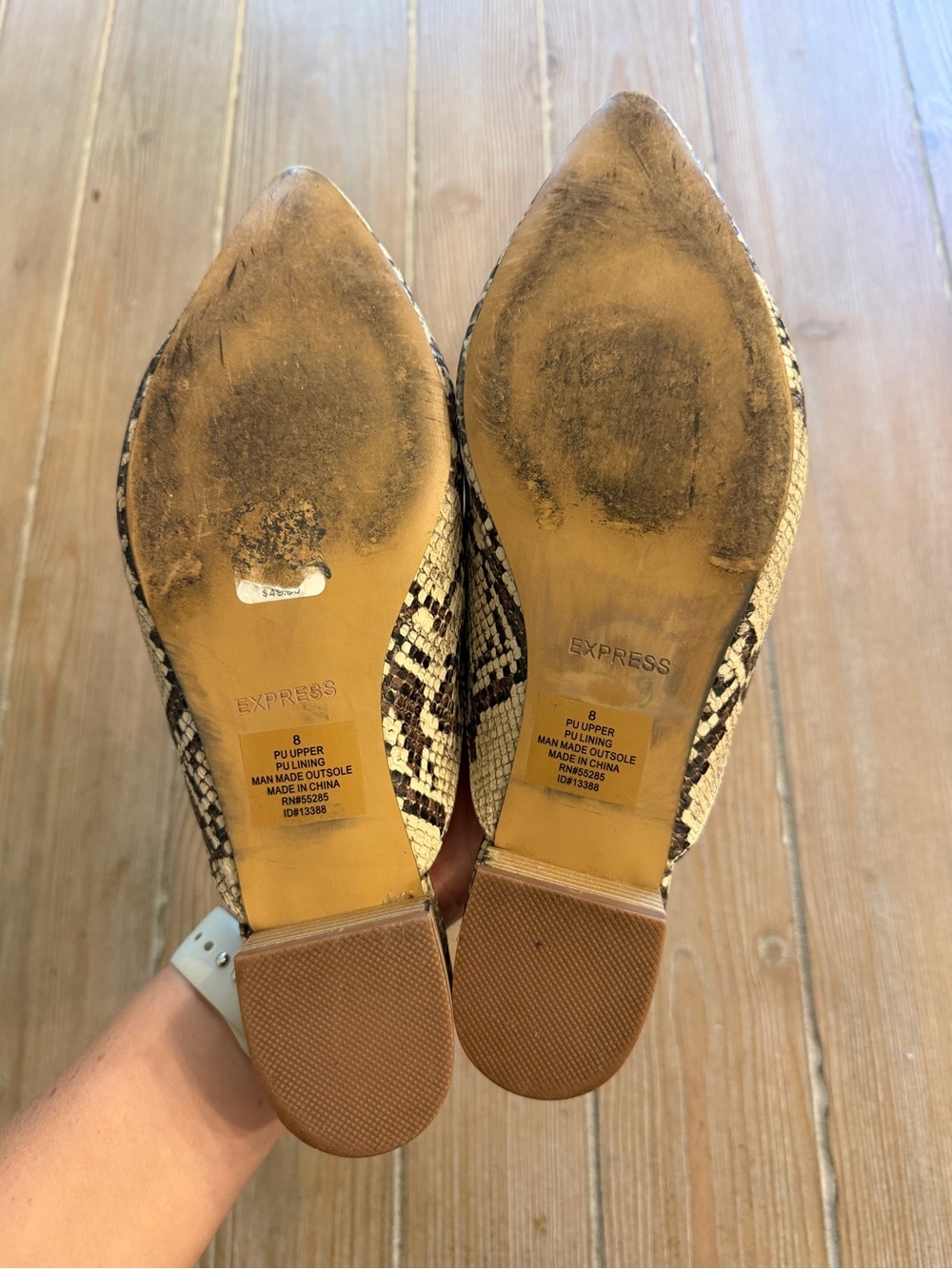 Express Women’s Snake-Print Pointed Slip-On Mules in Beige - Picture 5 of 5